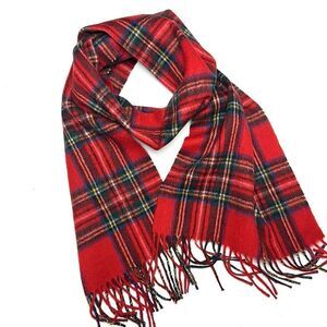 James Pringle Weavers Wool Scarf Red Tartan Men’s Women’s